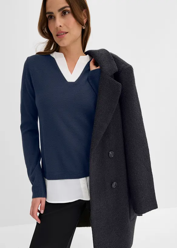 Pull en fine maille avec empi&egrave;cement chemisier, bonprix