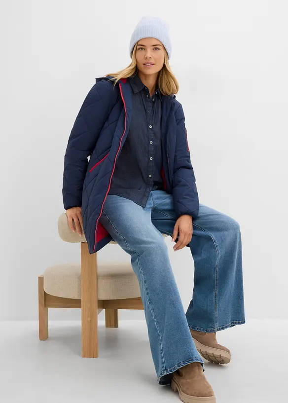 Manteau matelass&eacute; bicolore &agrave; capuche, bonprix