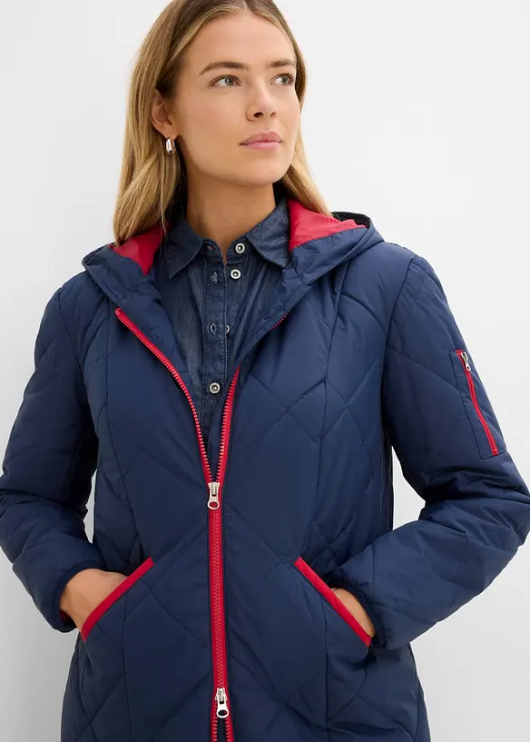 Manteau matelass&eacute; bicolore &agrave; capuche, bonprix