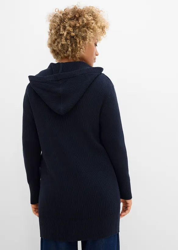 Gilet long en maille &agrave; capuche, bonprix