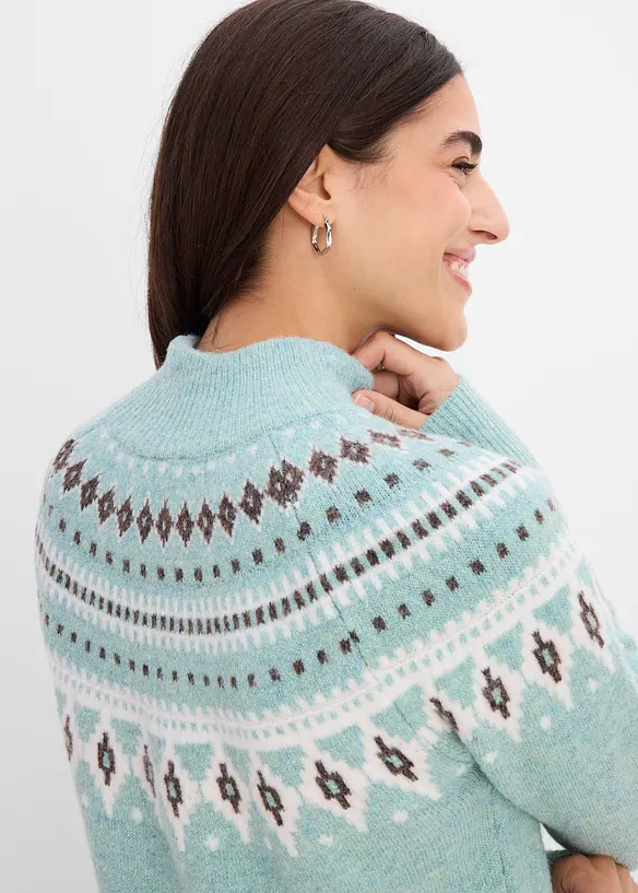 Norweger-Strickkleid mit Stehkragen, bonprix