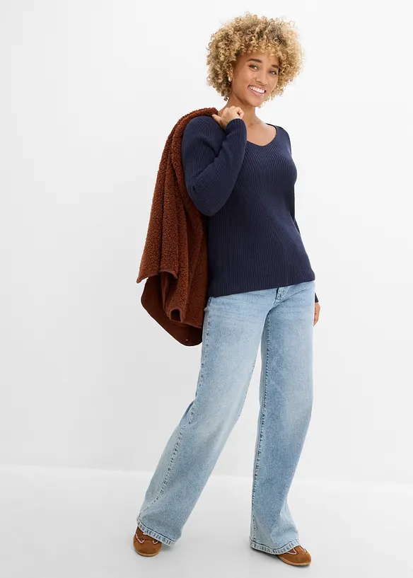 Pull c&ocirc;tel&eacute; 100% coton, bonprix