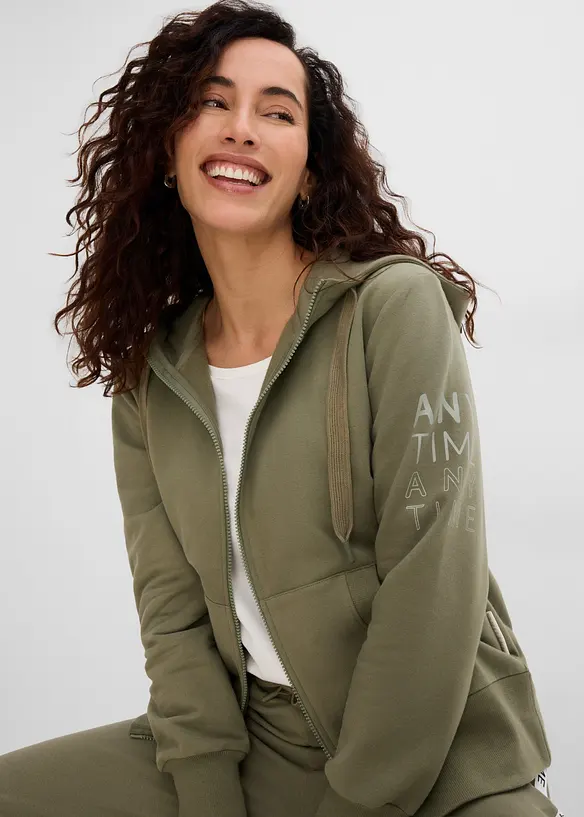 Sweat zipp&eacute; &agrave; capuche en coton extensible &eacute;pais et doux, bonprix
