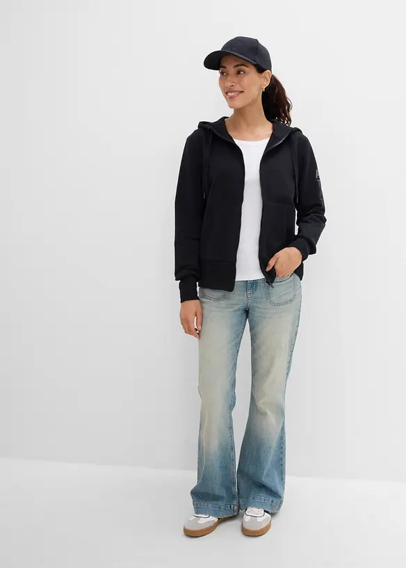 Sweat zipp&eacute; &agrave; capuche en coton extensible &eacute;pais et doux, bonprix