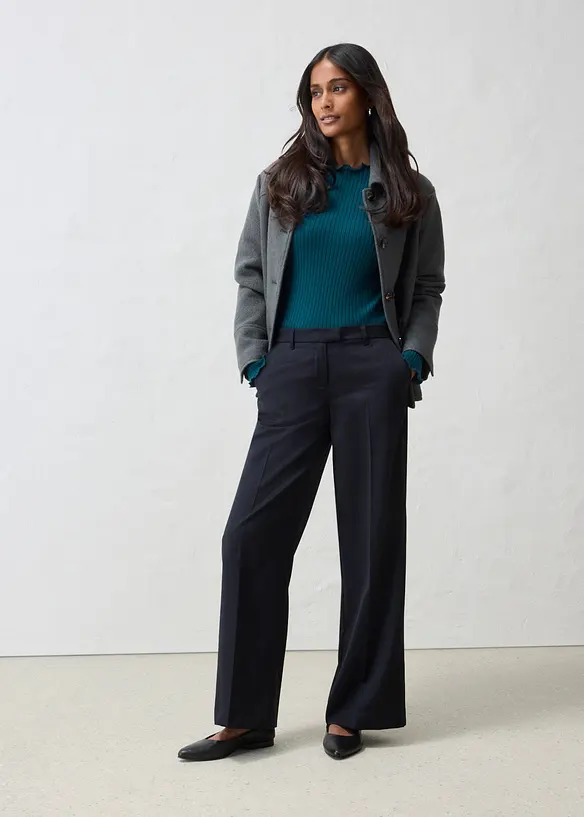 Pantalon de tailleur droit en laine m&eacute;lang&eacute;e douce, bonprix