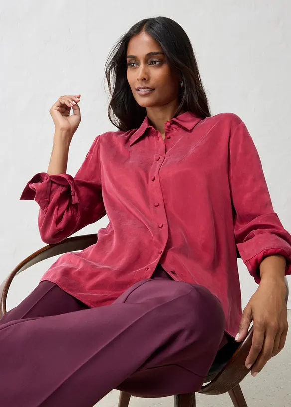 Hemdbluse aus flie&szlig;endem Cupro, bonprix
