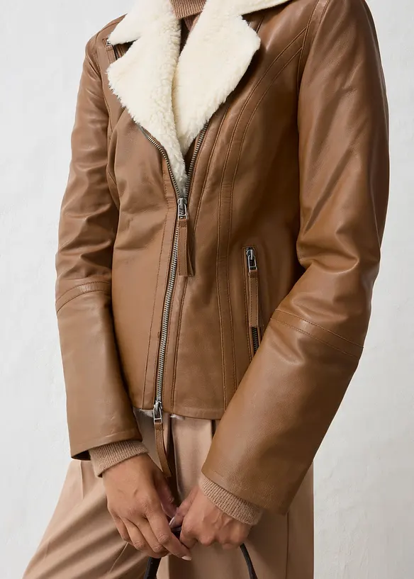 Veste biker en cuir d&rsquo;agneau nappa, bonprix