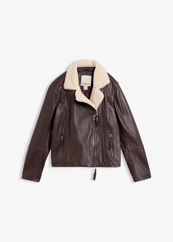 Veste biker en cuir d&rsquo;agneau nappa, bonprix