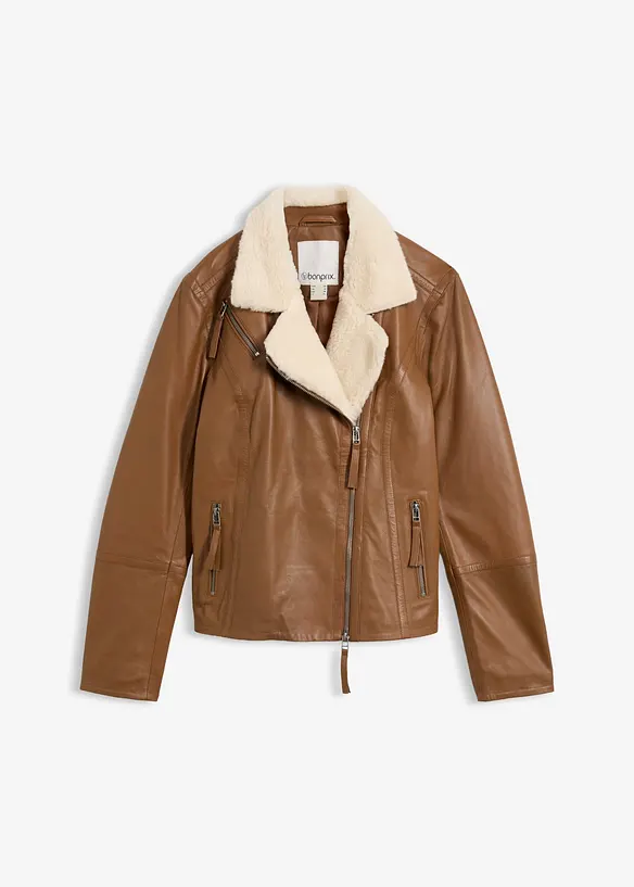 Veste biker en cuir d&rsquo;agneau nappa, bonprix