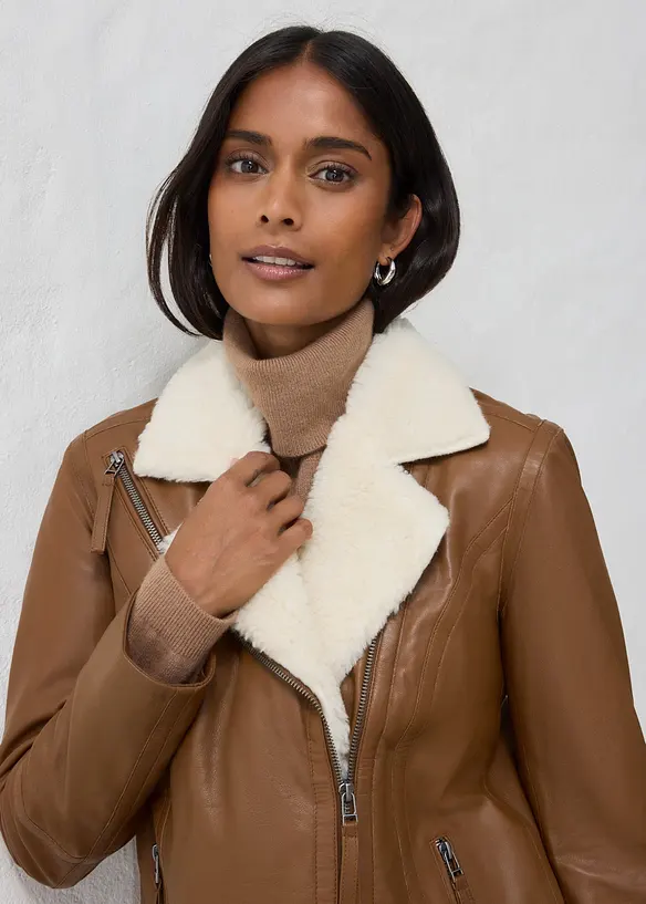Veste biker en cuir d&rsquo;agneau nappa, bonprix