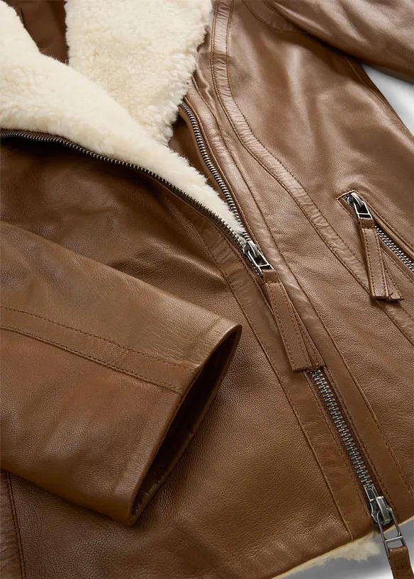 Veste biker en cuir d&rsquo;agneau nappa, bonprix