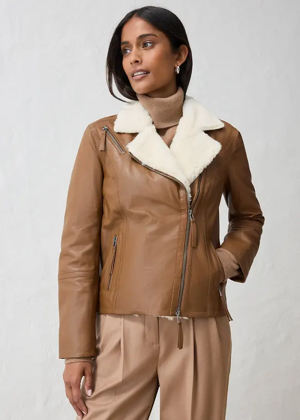 Veste biker en cuir d&rsquo;agneau nappa, bonprix
