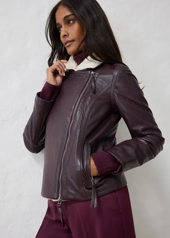 Veste biker en cuir d&rsquo;agneau nappa, bonprix