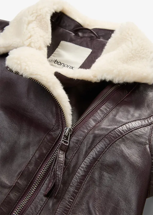 Veste biker en cuir d&rsquo;agneau nappa, bonprix