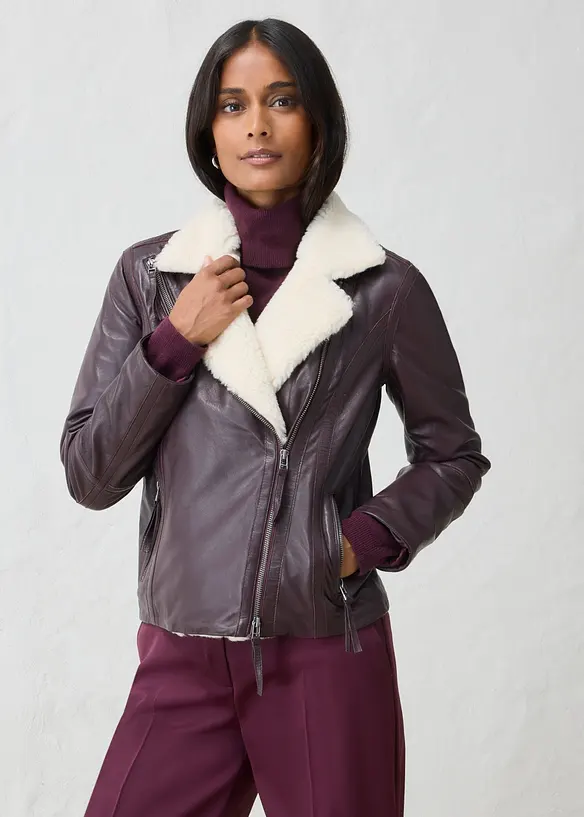 Veste biker en cuir d&rsquo;agneau nappa, bonprix