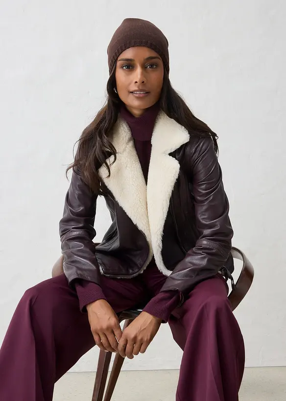 Veste biker en cuir d&rsquo;agneau nappa, bonprix