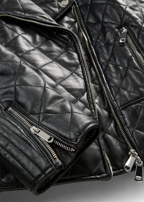 Gesteppte Leder-Biker-Jacke aus Lammnappa, bonprix