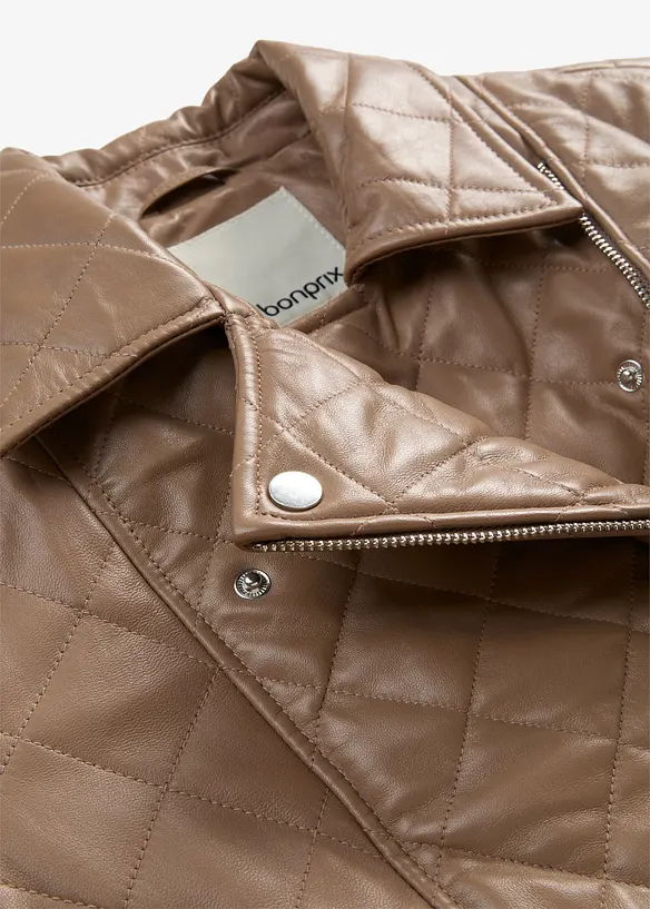 Veste biker matelass&eacute;e en cuir d&rsquo;agneau nappa, bonprix