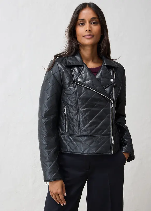 Gesteppte Leder-Biker-Jacke aus Lammnappa, bonprix
