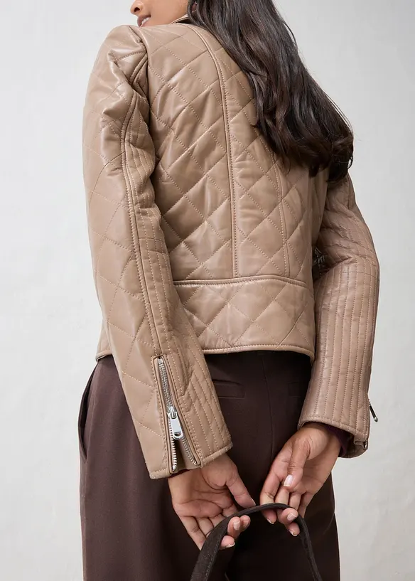 Veste biker matelass&eacute;e en cuir d&rsquo;agneau nappa, bonprix