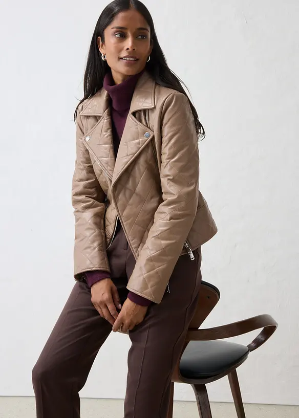 Veste biker matelass&eacute;e en cuir d&rsquo;agneau nappa, bonprix