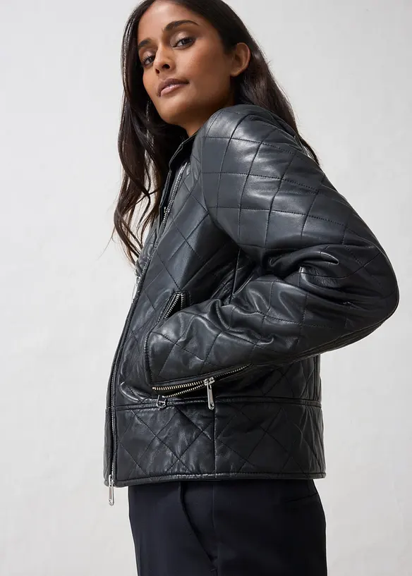 Gesteppte Leder-Biker-Jacke aus Lammnappa, bonprix