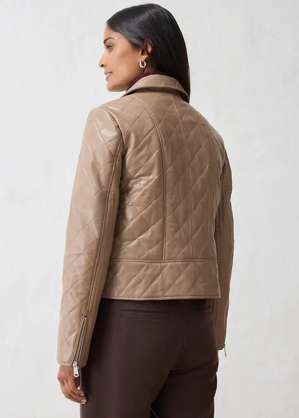 Veste biker matelass&eacute;e en cuir d&rsquo;agneau nappa, bonprix