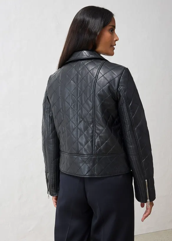 Gesteppte Leder-Biker-Jacke aus Lammnappa, bonprix