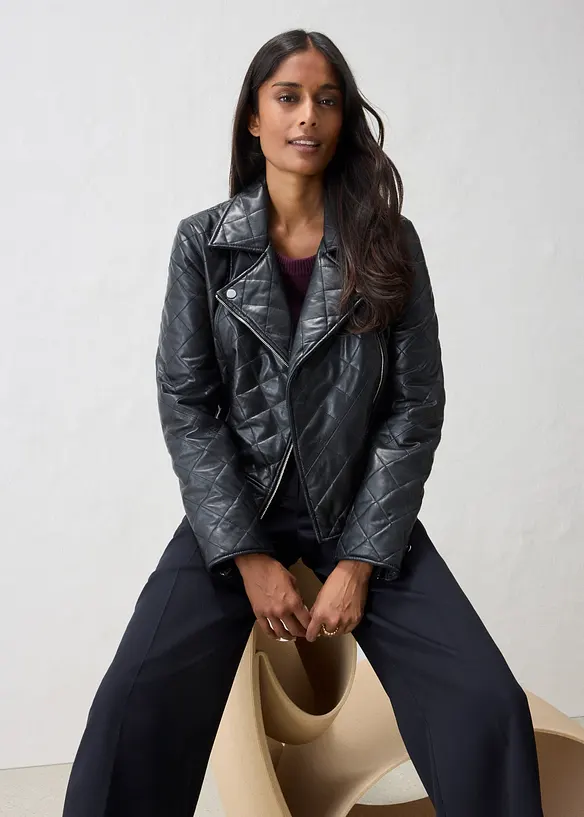 Gesteppte Leder-Biker-Jacke aus Lammnappa, bonprix