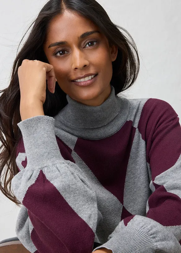 Pull col roul&eacute; en fine maille, bonprix