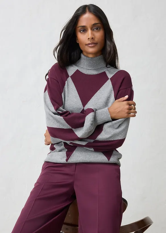 Pull col roul&eacute; en fine maille, bonprix