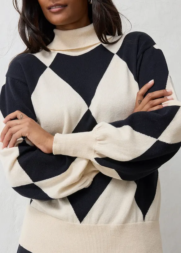Pull col roul&eacute; en fine maille, bonprix