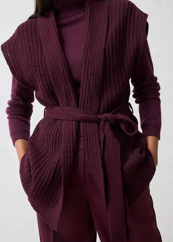 Gilet sans manches en douce maille ajour&eacute;e, bonprix