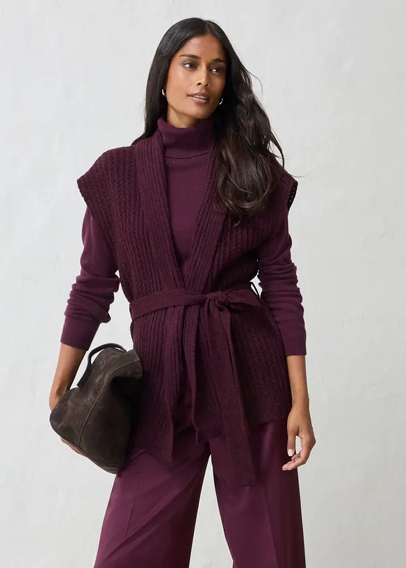 Gilet sans manches en douce maille ajour&eacute;e, bonprix