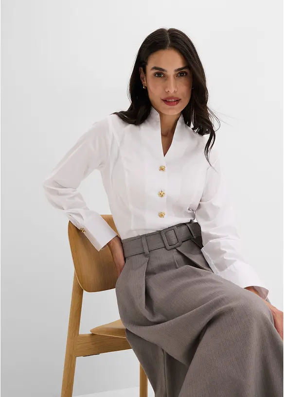 Popeline-Stretchbluse, b&uuml;gelfrei, bonprix