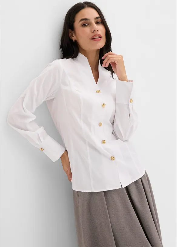 Popeline-Stretchbluse, b&uuml;gelfrei, bonprix