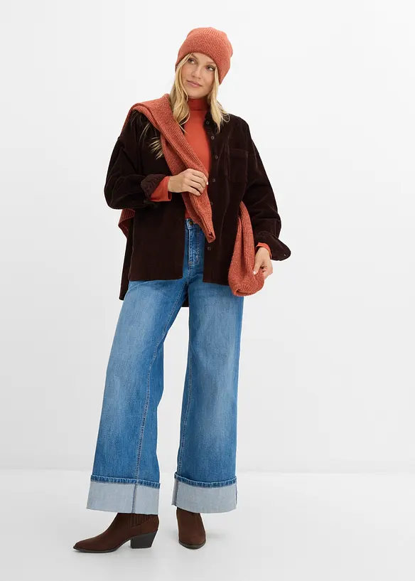 Wide-Leg-Jeans mit Umschlag, bonprix