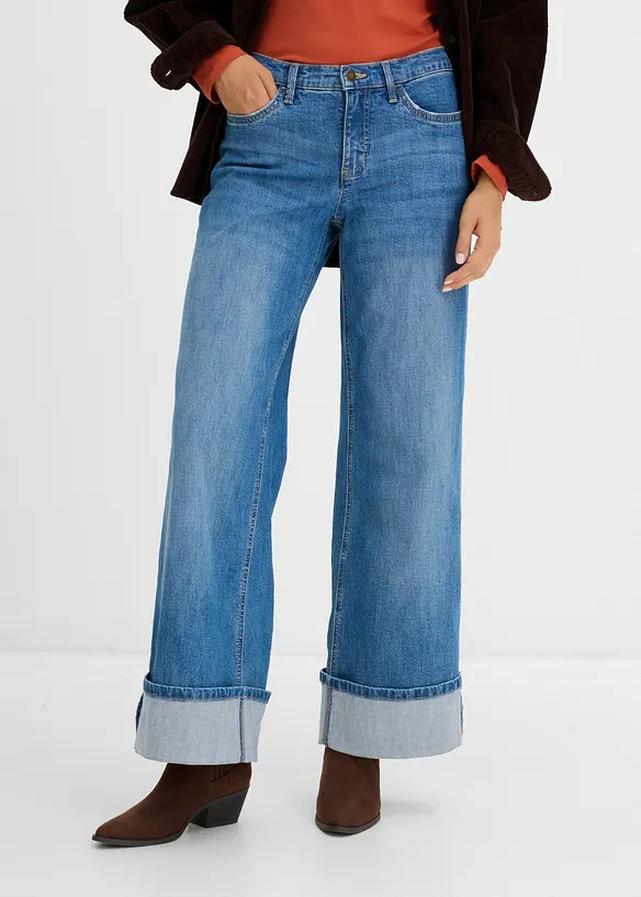 Wide-Leg-Jeans mit Umschlag, bonprix