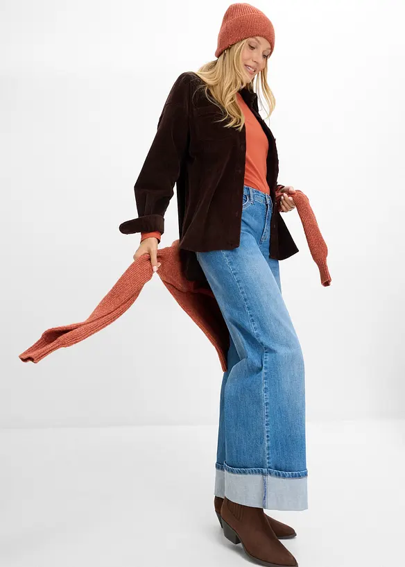 Wide-Leg-Jeans mit Umschlag, bonprix