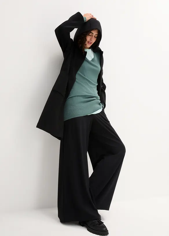 Pull long en fine maille &agrave; col V, bonprix