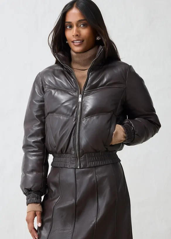 Leder-Steppjacke aus Lammnappa, bonprix