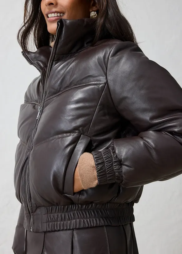 Leder-Steppjacke aus Lammnappa, bonprix