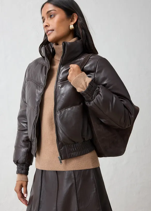 Leder-Steppjacke aus Lammnappa, bonprix