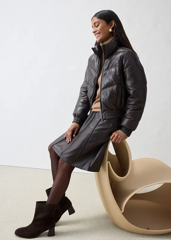 Leder-Steppjacke aus Lammnappa, bonprix