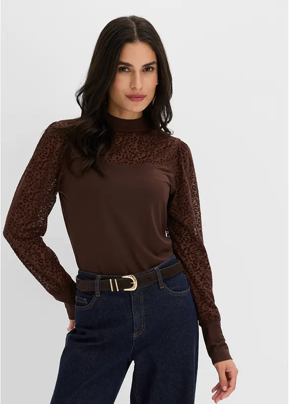 T-shirt manches longues en viscose m&eacute;lang&eacute;e, bonprix