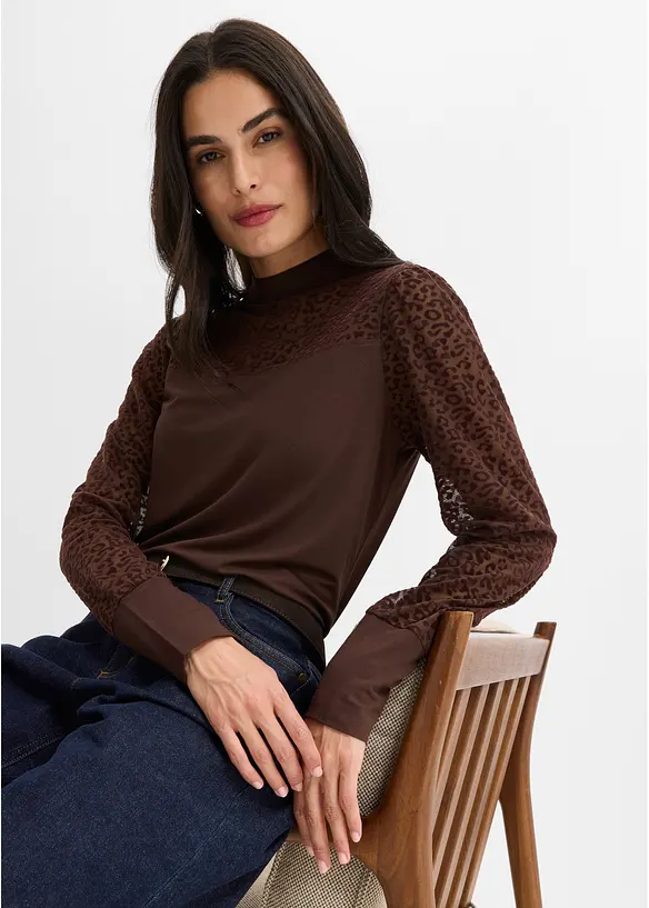 T-shirt manches longues en viscose m&eacute;lang&eacute;e, bonprix