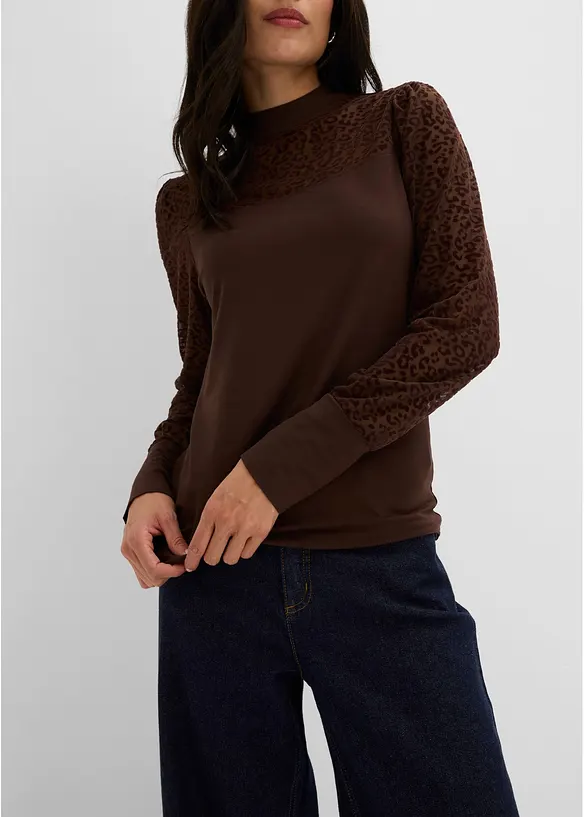 T-shirt manches longues en viscose m&eacute;lang&eacute;e, bonprix
