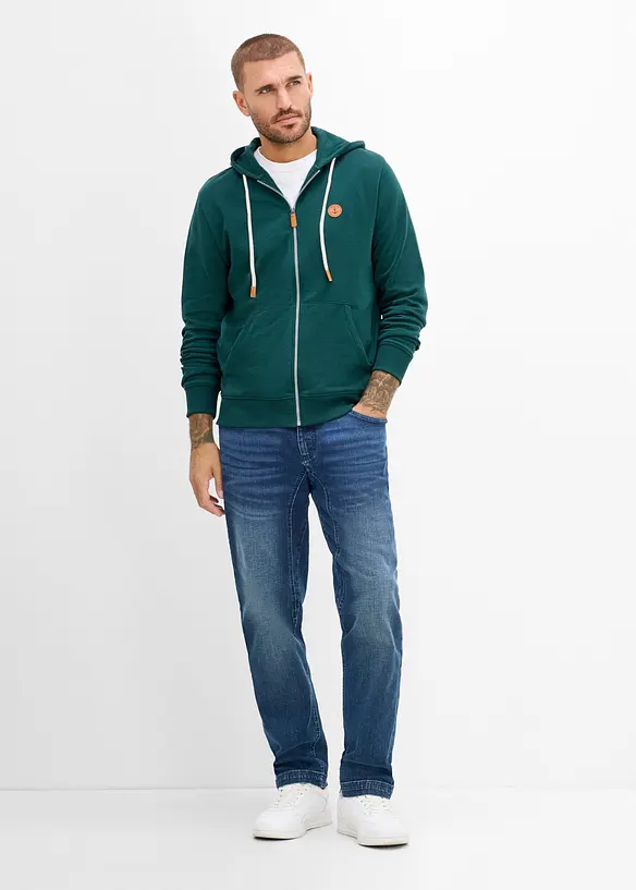 Sweat zipp&eacute; &agrave; capuche et d&eacute;tails enduits, bonprix
