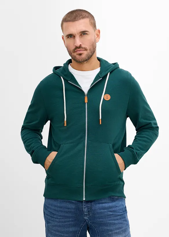 Sweat zipp&eacute; &agrave; capuche et d&eacute;tails enduits, bonprix