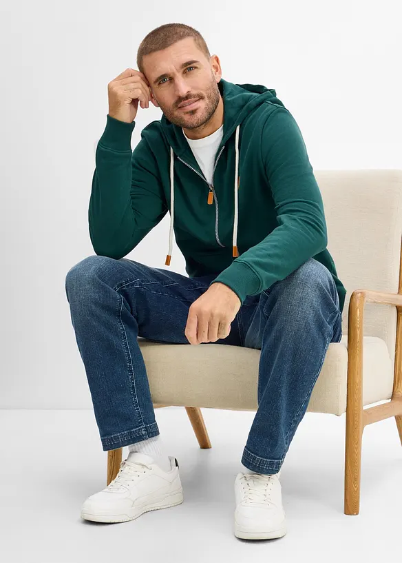 Sweat zipp&eacute; &agrave; capuche et d&eacute;tails enduits, bonprix